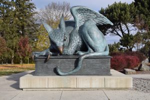 The Gryphon Statue standing proud guarding University of Guelph Campus