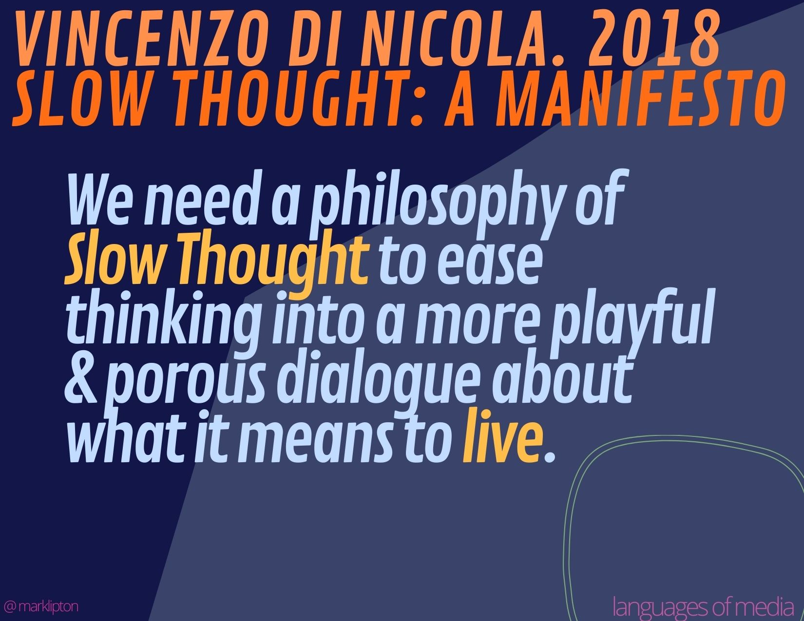 We need a philosophy of Slow Thought to ease thinking into a more playful & porous dialogue about what it means to live.