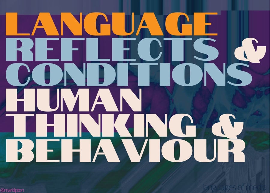 image: Language reflects and conditions human thinking and behaviour.