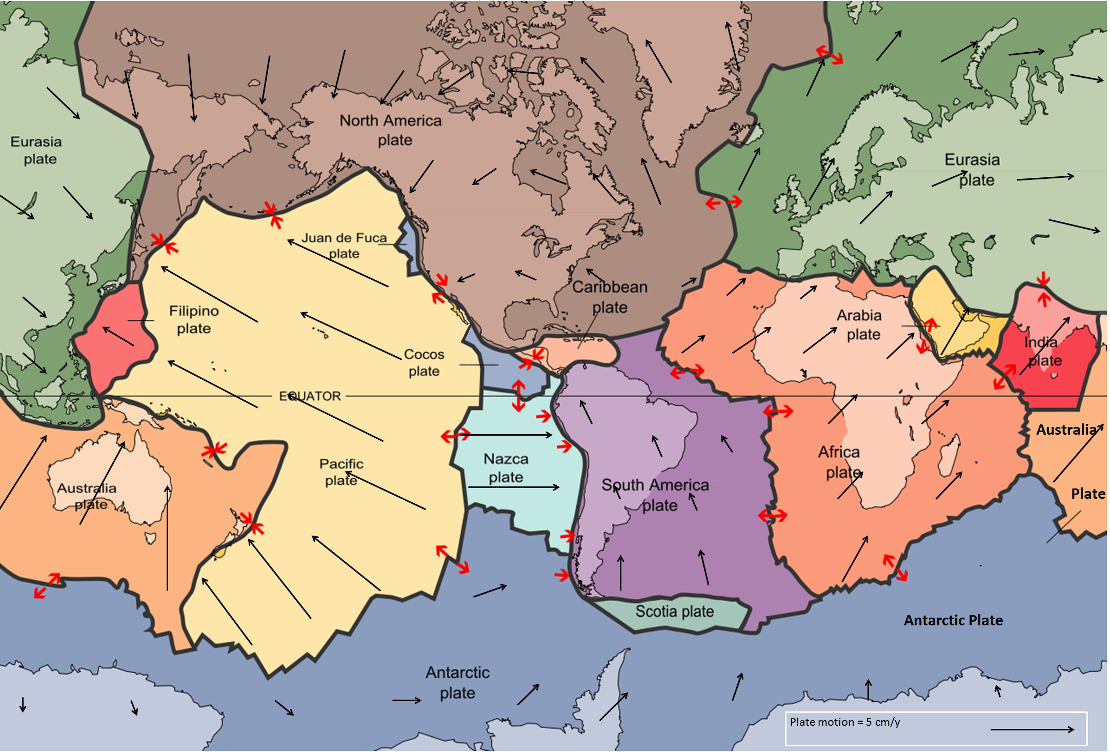 global map showing tectonic plates