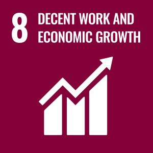 Logo for sustainable development goal 8 which is focused on decent work and economic growth