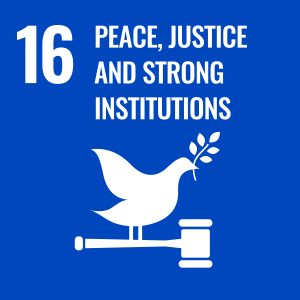 Logo for Sustainable Development Goal 16 which is about Peace, Justice, and Strong Institutiions